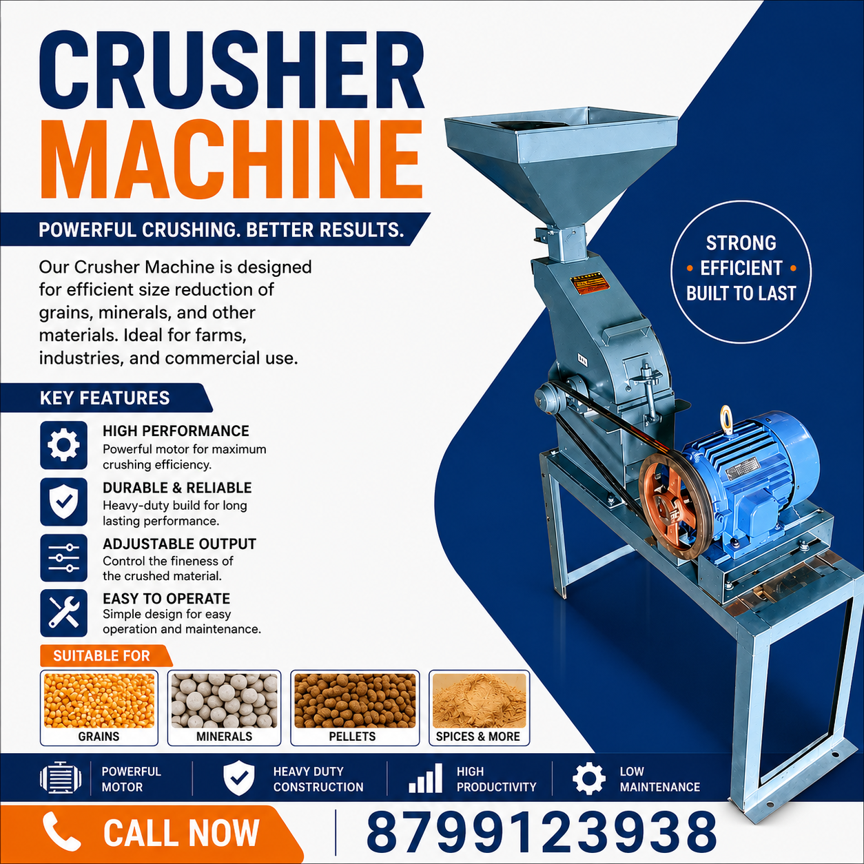 Commercial Crusher Machine for Grains & Feed | Powerful Crusher Machine for Fast Grinding